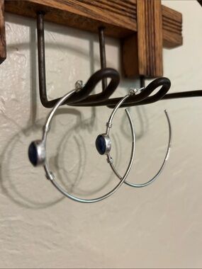 Sterling Silver Lapis hoop earrings